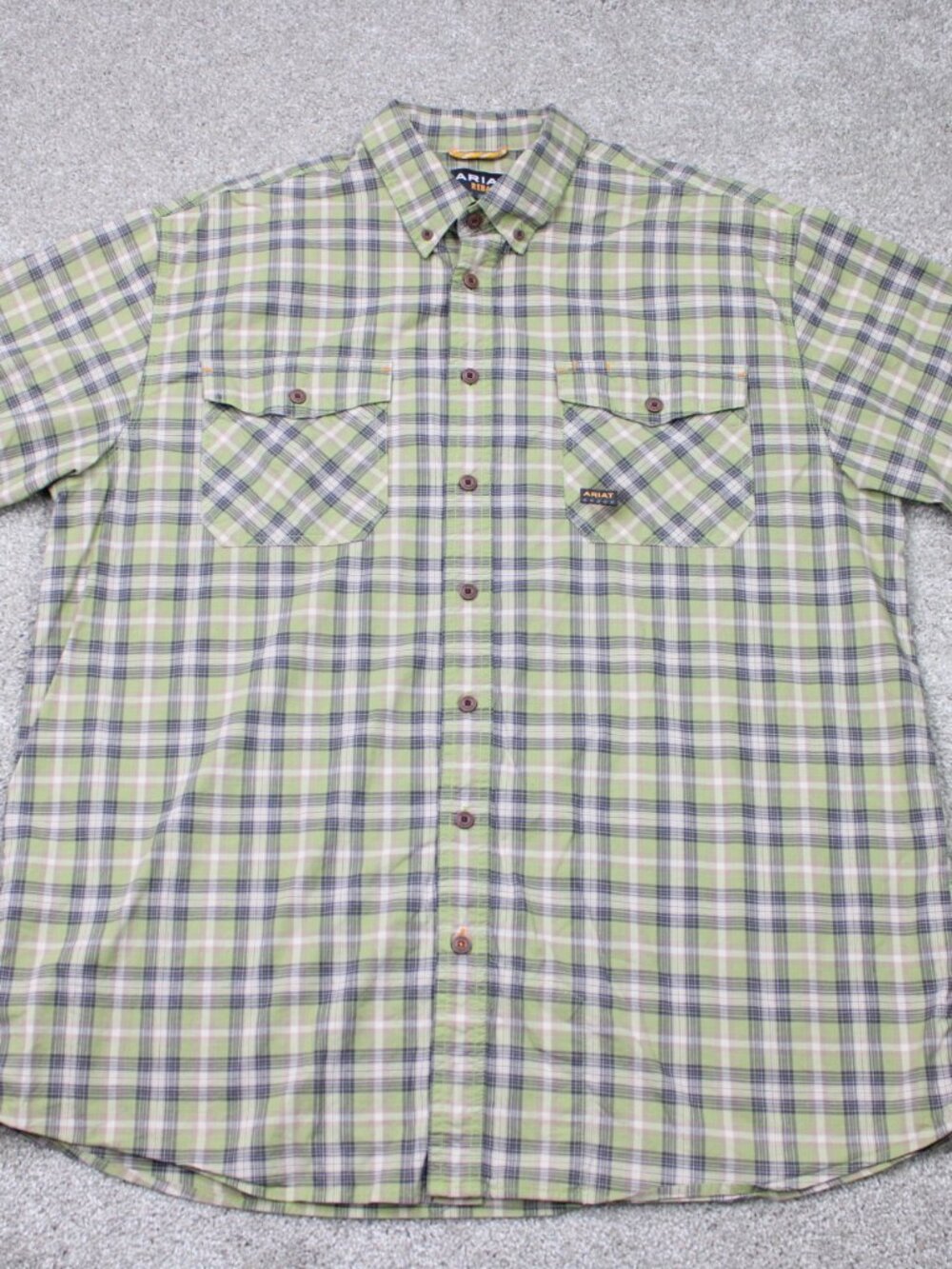 Ariat Rebar Shirt Mens XLT XL-Tall Green Plaid Made Tough DuraStretch Work S/S